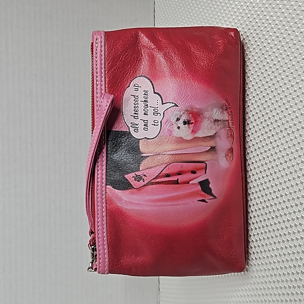 ISABELLA FIORE LEATHER WRISTLET "ALL DRESSED UP AND NOWHERE TO GO "IN PINK/RED